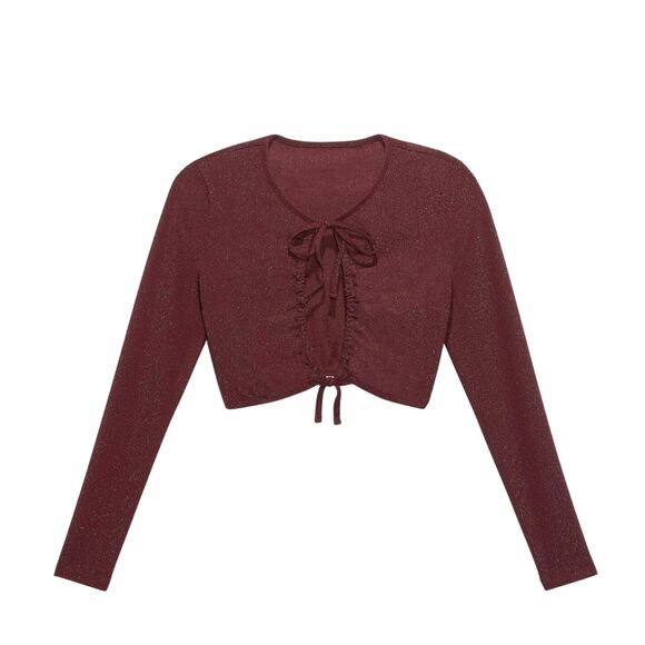 Savage X Fenty Sleep & Shine Long-Sleeve Crop Tee Red Cocoa Sparkly Size 2X - Picture 1 of 12